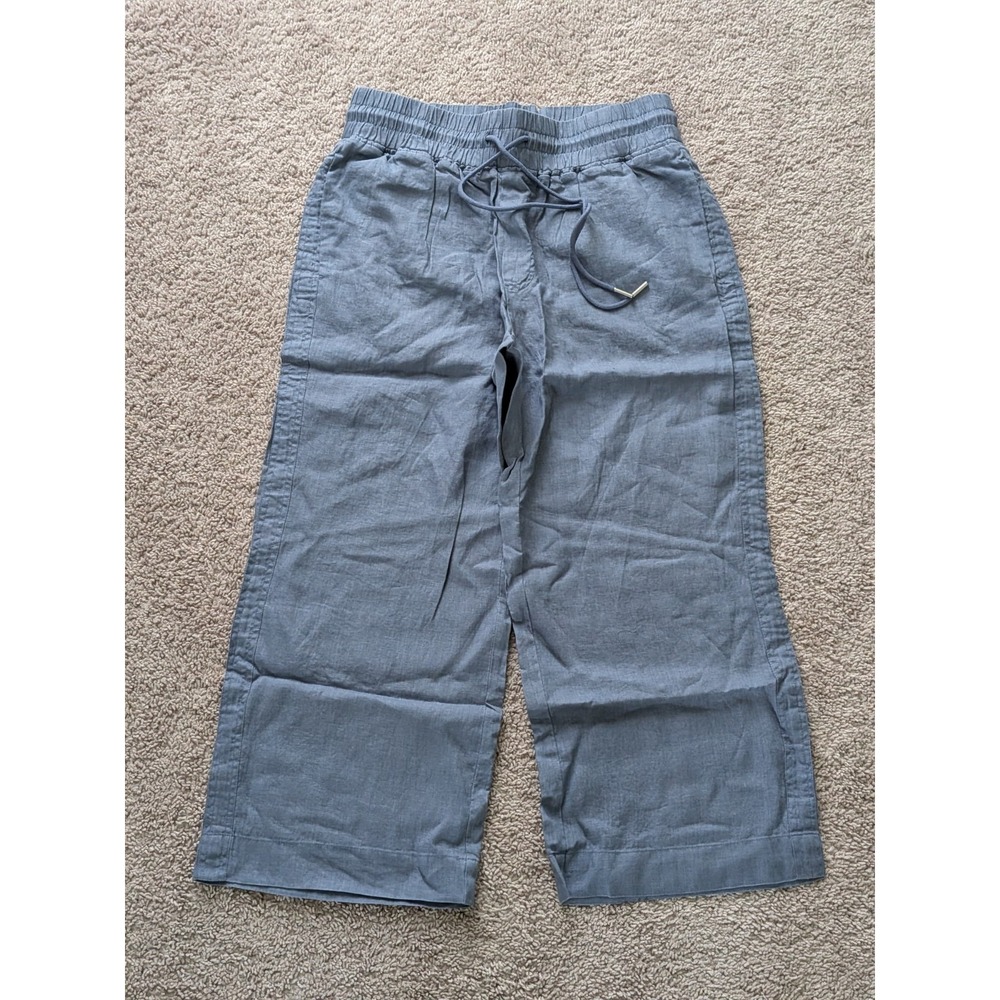 Quince European Linen Wide Leg Pants Women Large (Fits 32x25) Moonstone Blue NWT